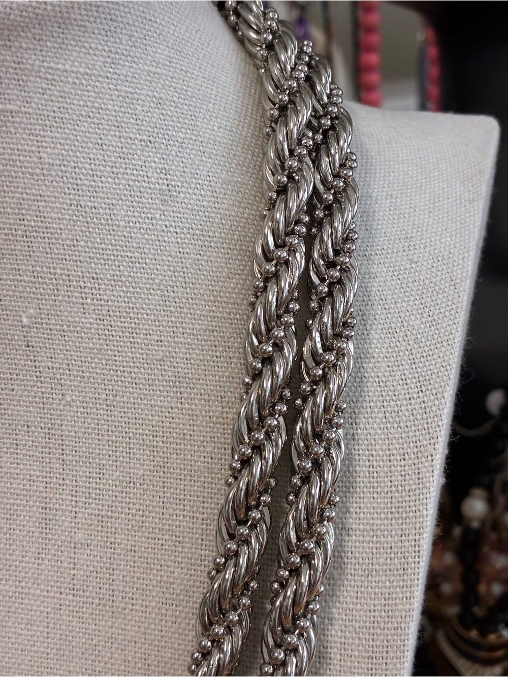 Silver-Tone Twisted Rope Necklace. - Picture 3 of 7